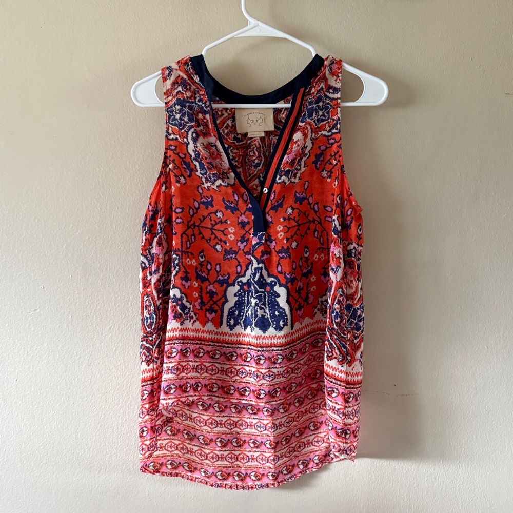 Anthropologie Vanessa Virginia 100% Silk Bohemian Medallion Tank Top Size SP